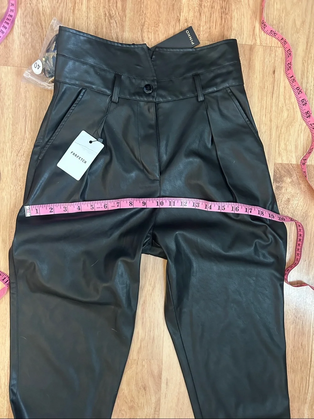 NWT Pinko Blk Aurelio Faux Leather Trousers Pants Paper Bag Waist Matching Belt
